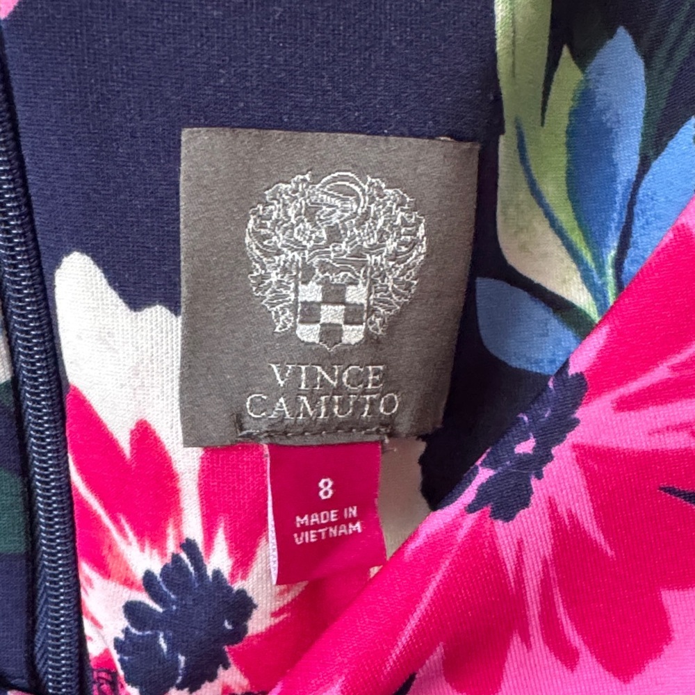 Vince Camuto Floral Sleeveless Dress in Navy with Pink Blooms Size 8 - Picture 2 of 5